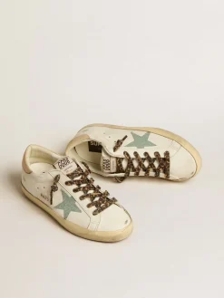 Clearance Golden Goose Super-Star com estrela de glitter cinza e talão de couro nude Cor: branco