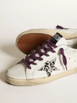 Cheap Golden Goose Super-Star com estrela de cavalinho leopardo e talão de nubuk marrom Cor: branco