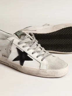 Flash Sale Golden Goose Super-Star com estrela de couro metálico azul e talão preto Cor: branco