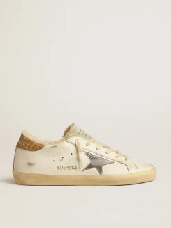 Discount Golden Goose Super-Star com estrela de couro prateado e talão de couro com estampa de crocodilo Cor: branco