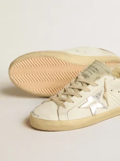 Discount Golden Goose Super-Star com estrela de couro prateado e talão de couro com estampa de crocodilo Cor: branco