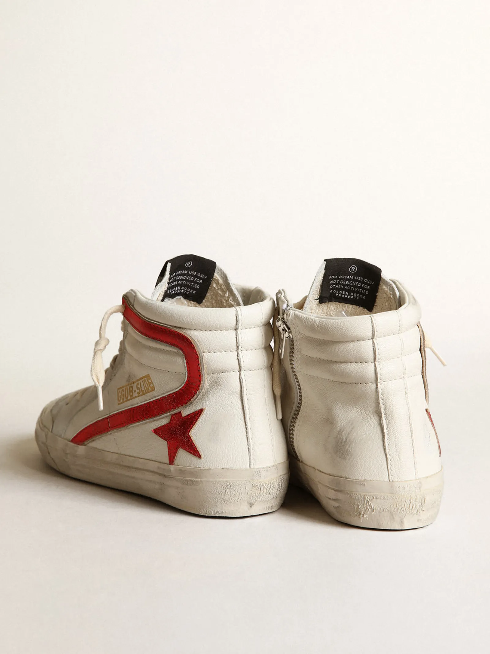 Discount Golden Goose Super-Star com estrela e lista de couro metálico vermelho Cabedal de napa branca