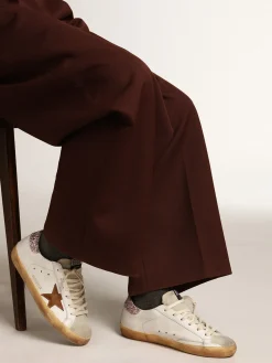 Sale Golden Goose Super-Star com estrela marrom e talão de glitter rosa Cor: branco