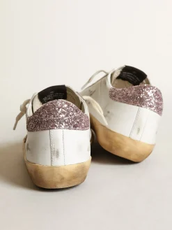 Sale Golden Goose Super-Star com estrela marrom e talão de glitter rosa Cor: branco