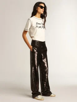 Sale Golden Goose Super-Star com estrela prateada e talão de glitter marrom Cor: branco