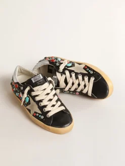 Discount Golden Goose Super-Star com tachas coloridas e estrela de suede bege Cor: preto