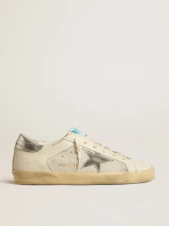 Fashion Golden Goose Super-Star de couro e suede brancos com estrela de couro prateado e dourado Cabedal de couro e suede branco sujo