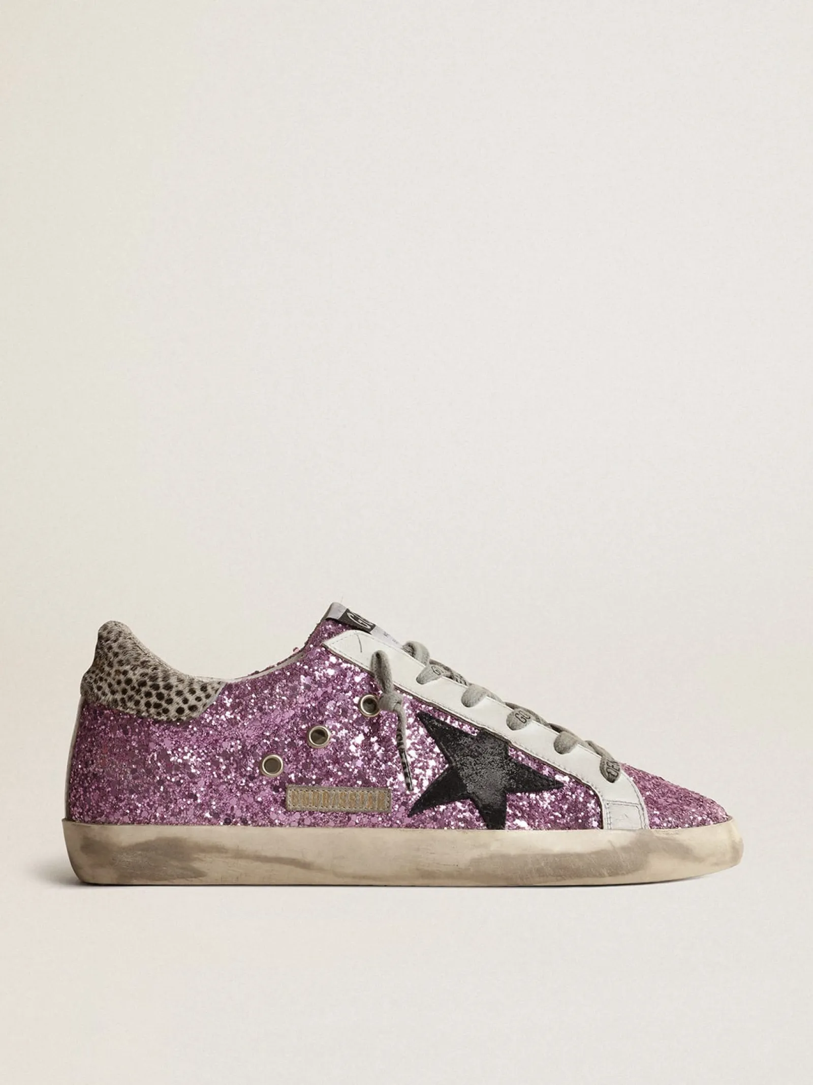 Cheap Golden Goose Super-Star de glitter cor lavanda com estrela preta Cabedal de glitter cor lavanda