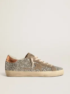 Cheap Golden Goose Super-Star de glitter platina com estrela de suede havana-rosado Cabedal de glitter platina