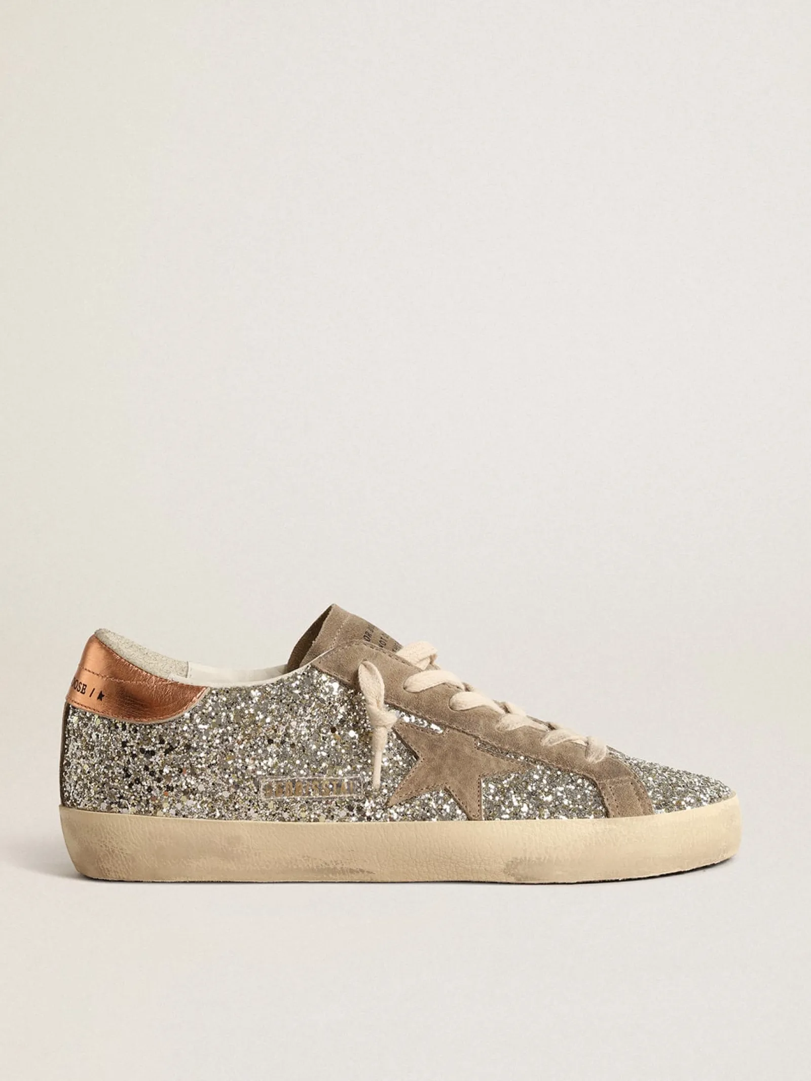 Cheap Golden Goose Super-Star de glitter platina com estrela de suede havana-rosado Cabedal de glitter platina
