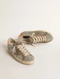 Cheap Golden Goose Super-Star de glitter platina com estrela de suede havana-rosado Cabedal de glitter platina