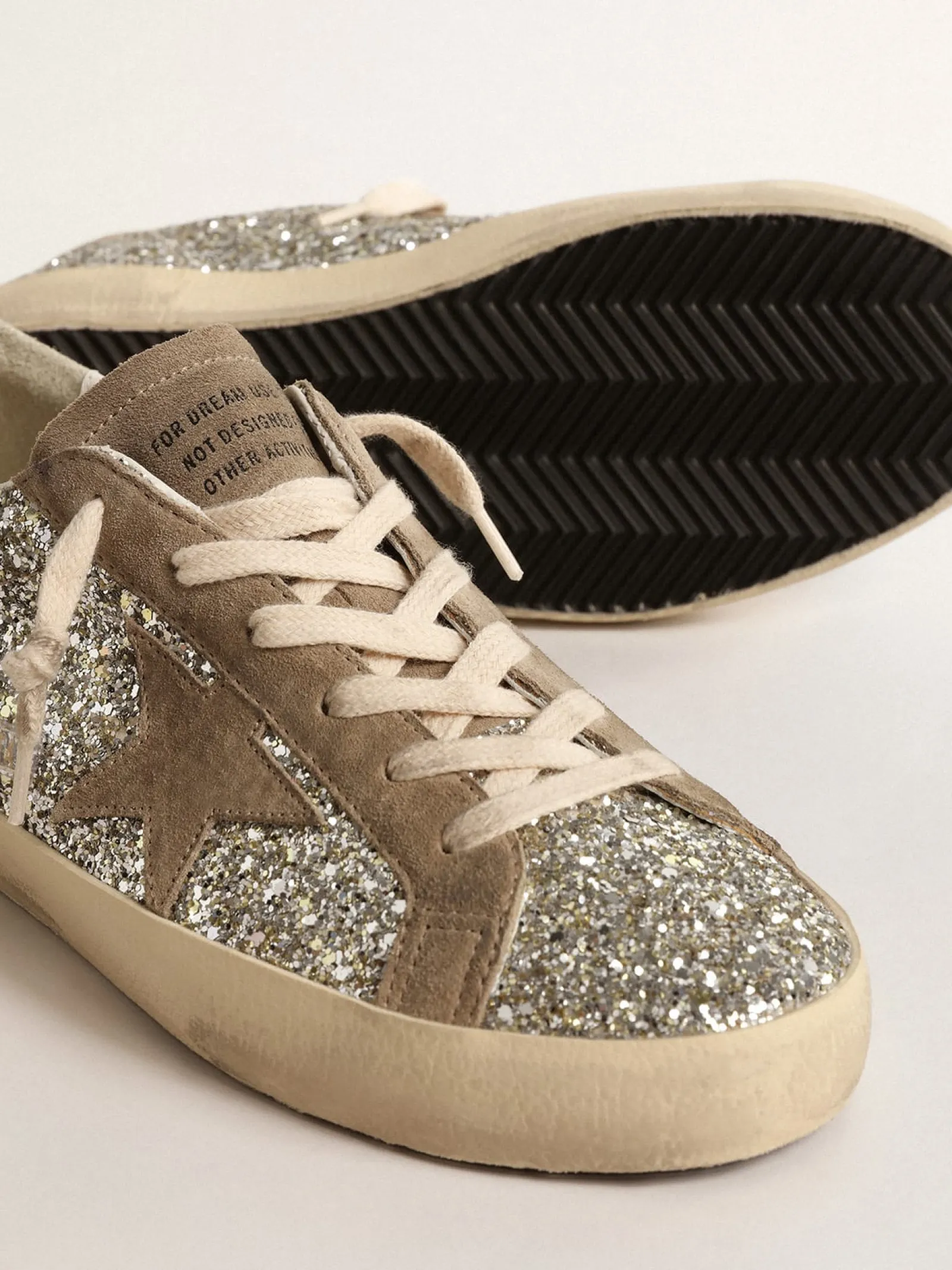 Cheap Golden Goose Super-Star de glitter platina com estrela de suede havana-rosado Cabedal de glitter platina