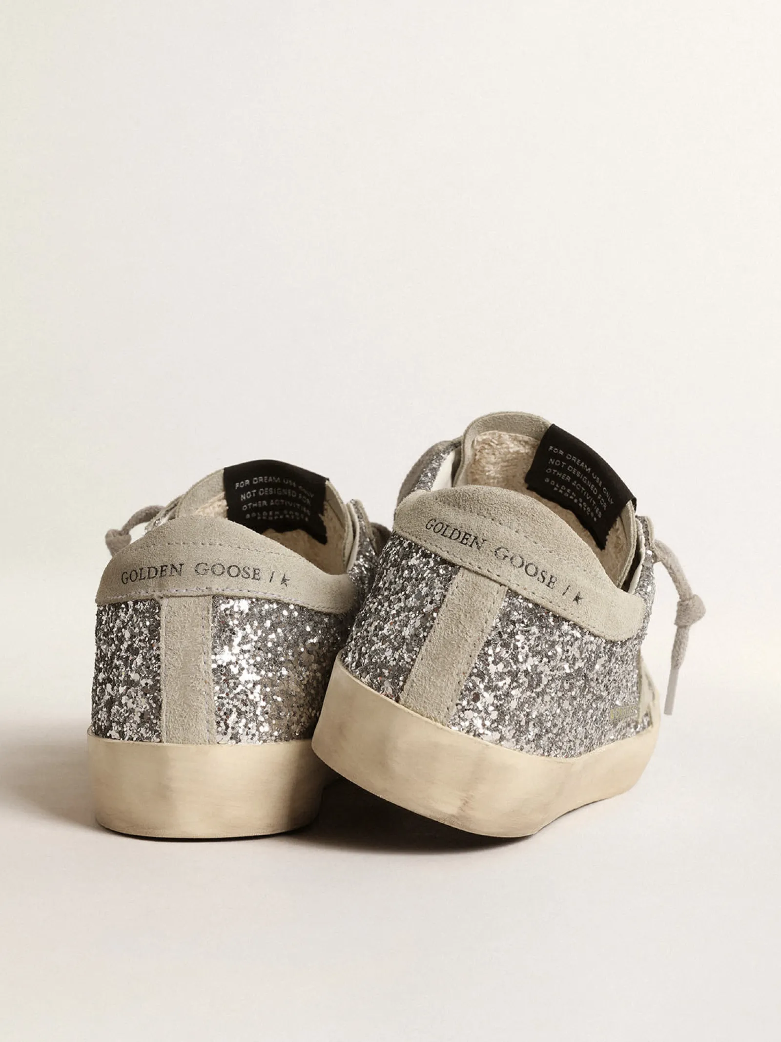 Online Golden Goose Super-Star de glitter prateado com estrela de suede cinza gelo Cabedal de glitter prateado