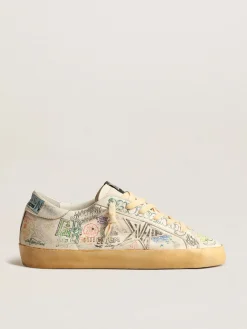 Cheap Golden Goose Super-Star de napa branca com grafites multicoloridos all-over Cabedal de napa branca e escritas multicoloridas com efeito grafite all-over