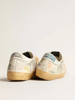 Cheap Golden Goose Super-Star de napa branca com grafites multicoloridos all-over Cabedal de napa branca e escritas multicoloridas com efeito grafite all-over