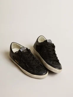 Store Golden Goose Super-Star de napa e glitter pretos com estrela de couro preto brilhante Cabedal de napa e glitter pretos