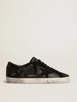 Fashion Golden Goose Super-Star de napa preta com estrela e talão de suede preto Cabedal de napa preta