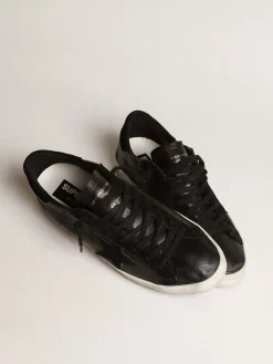 Fashion Golden Goose Super-Star de napa preta com estrela e talão de suede preto Cabedal de napa preta
