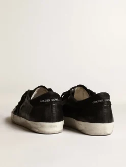 Fashion Golden Goose Super-Star de napa preta com estrela e talão de suede preto Cabedal de napa preta