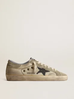 Fashion Golden Goose Super-Star de náilon com estrela serigrafada preta e talão de suede Cabedal de náilon bege