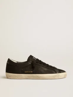 Cheap Golden Goose Super-Star de nubuk preto com estrela perfurada e talão de nubuk preto Cabedal de nubuk preto