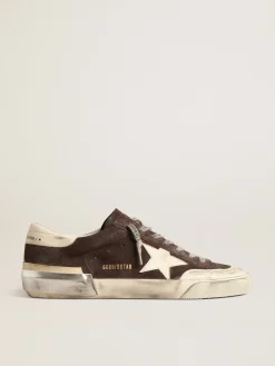 Flash Sale Golden Goose Super-Star de suede cinza com estrela e talão de napa cor cru Cabedal de suede cinza escuro