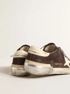 Flash Sale Golden Goose Super-Star de suede cinza com estrela e talão de napa cor cru Cabedal de suede cinza escuro