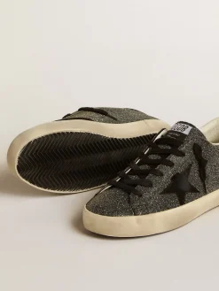 Discount Golden Goose Super-Star Feminino com cristais Swarovski pretos com estrela de suede preto Cabedal de microcristais Swarovski pretos