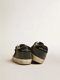 Discount Golden Goose Super-Star Feminino com cristais Swarovski pretos com estrela de suede preto Cabedal de microcristais Swarovski pretos