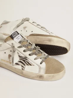 Clearance Golden Goose Super-Star feminino com estrela de couro cavalinho com estampa zebrada Cor: branco