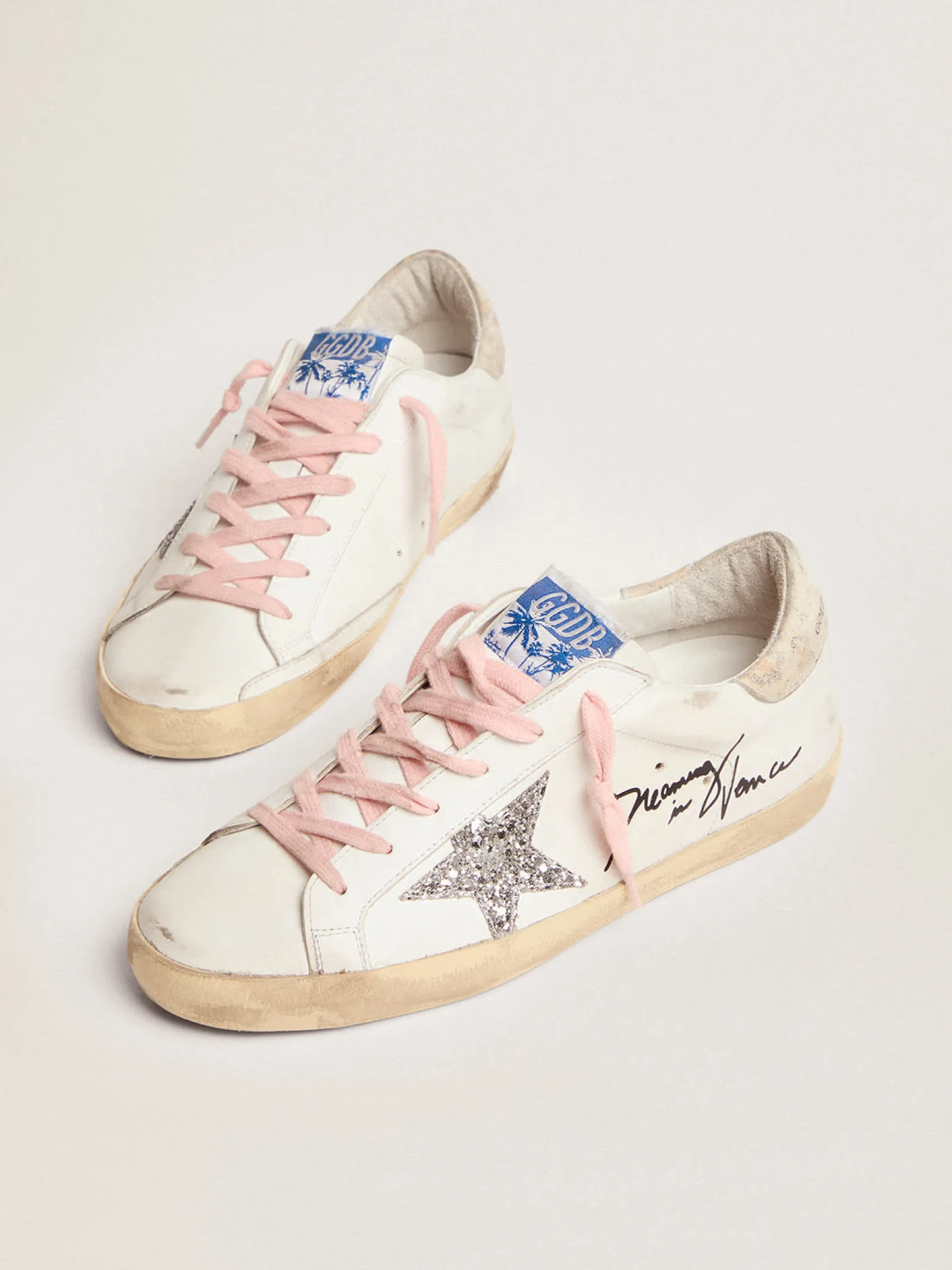 Best Golden Goose Super-Star feminino com estrela de glitter prateado e talão com estampa de leopardo Cor: branco