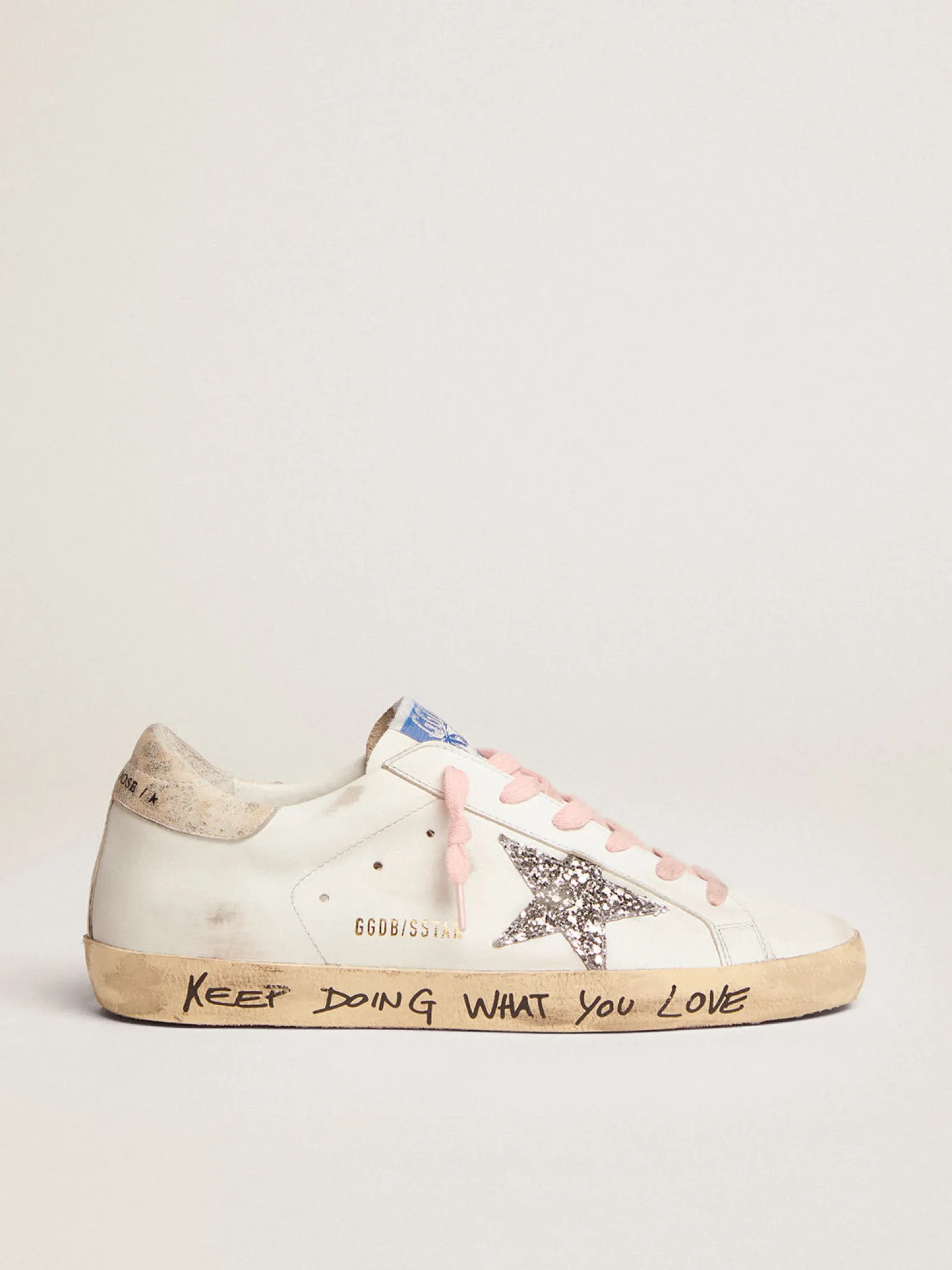 Best Golden Goose Super-Star feminino com estrela de glitter prateado e talão com estampa de leopardo Cor: branco