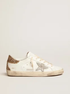 Clearance Golden Goose Super-Star feminino com estrela de couro prateado e estampa de píton Cor: branco