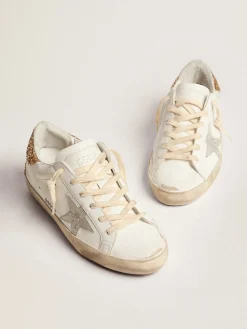 Clearance Golden Goose Super-Star feminino com estrela de couro prateado e estampa de píton Cor: branco