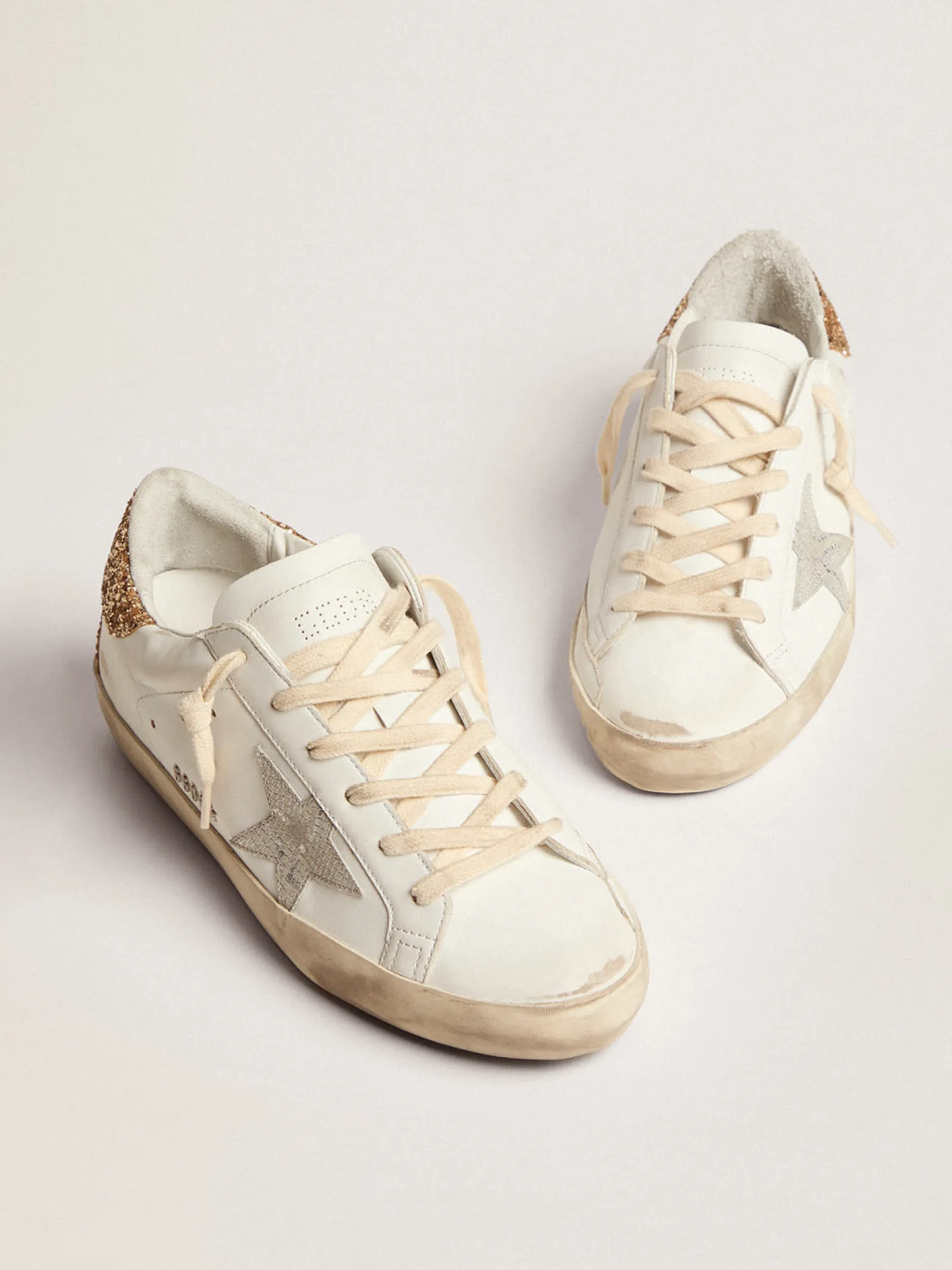 Clearance Golden Goose Super-Star feminino com estrela de couro prateado e estampa de píton Cor: branco