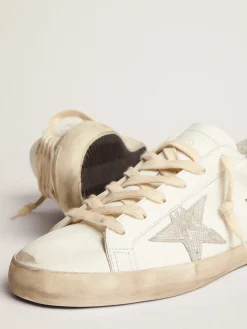 Clearance Golden Goose Super-Star feminino com estrela de couro prateado e estampa de píton Cor: branco