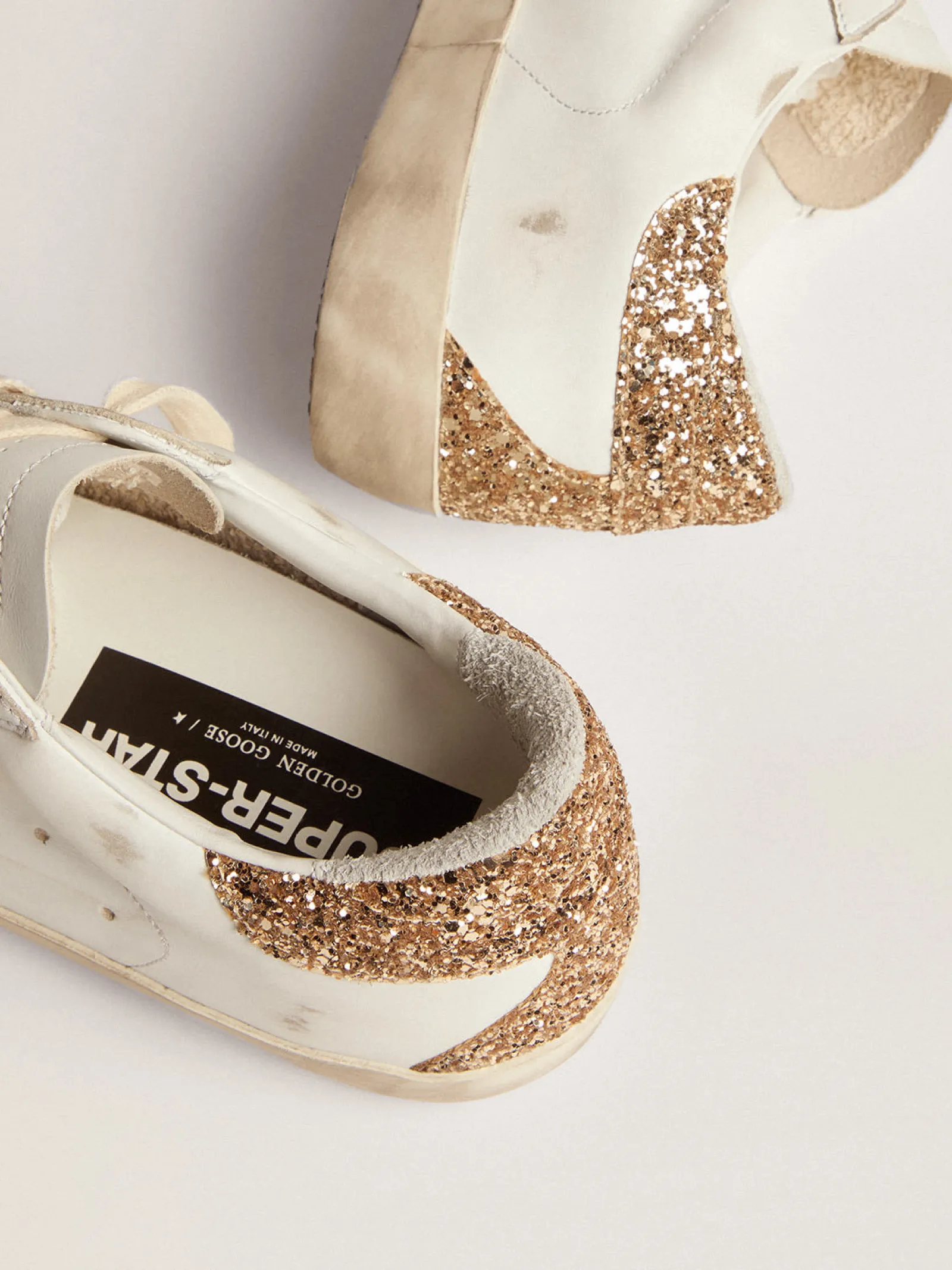 Clearance Golden Goose Super-Star feminino com estrela de couro prateado e estampa de píton Cor: branco