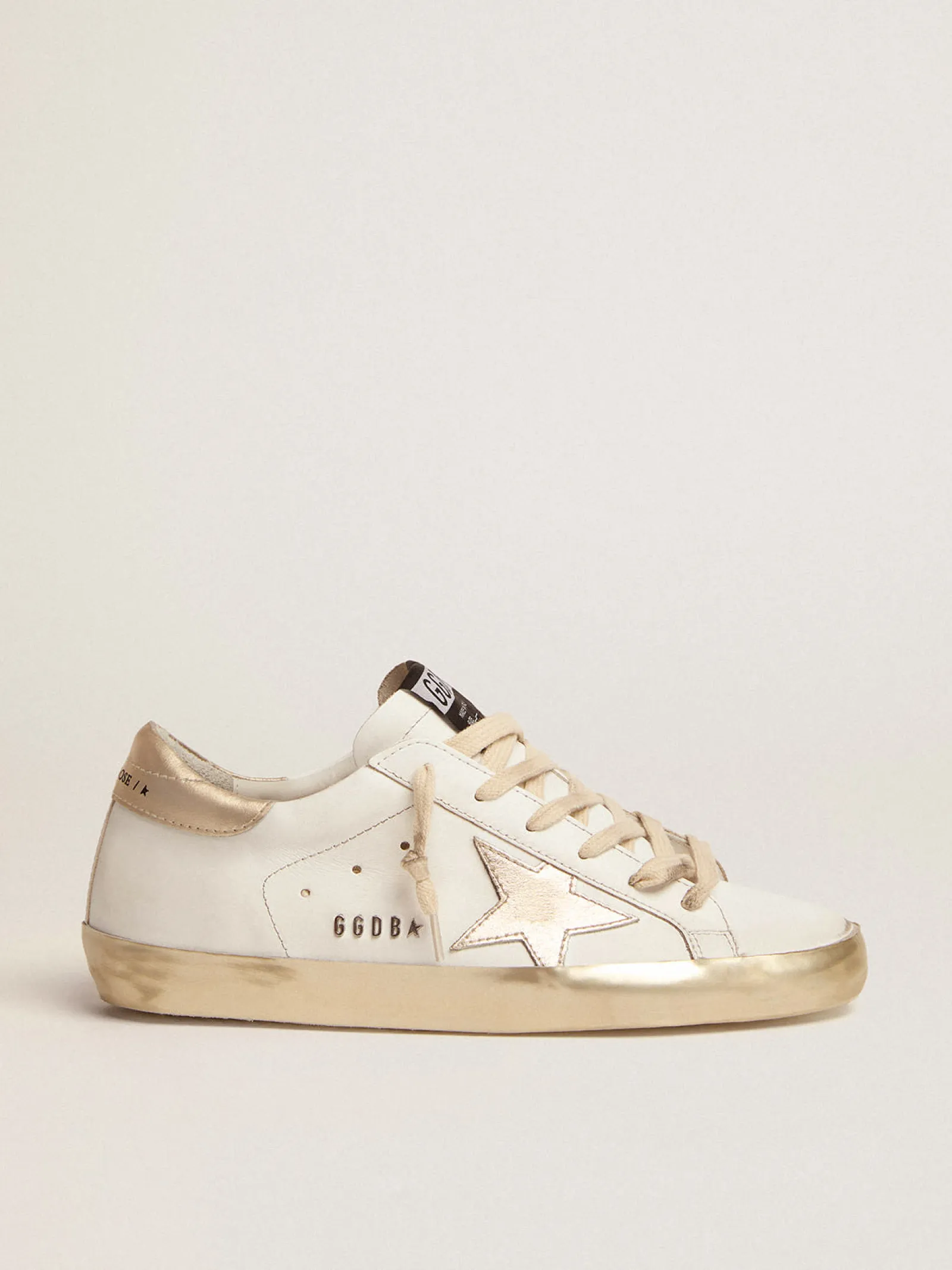 Flash Sale Golden Goose Super-Star feminino com reforço dourado brilhante e inscrições de metal Cabedal: 100% couro bovino