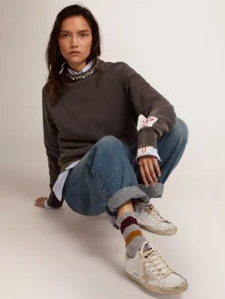 Flash Sale Golden Goose Super-Star feminino com reforço dourado brilhante e inscrições de metal Cabedal: 100% couro bovino