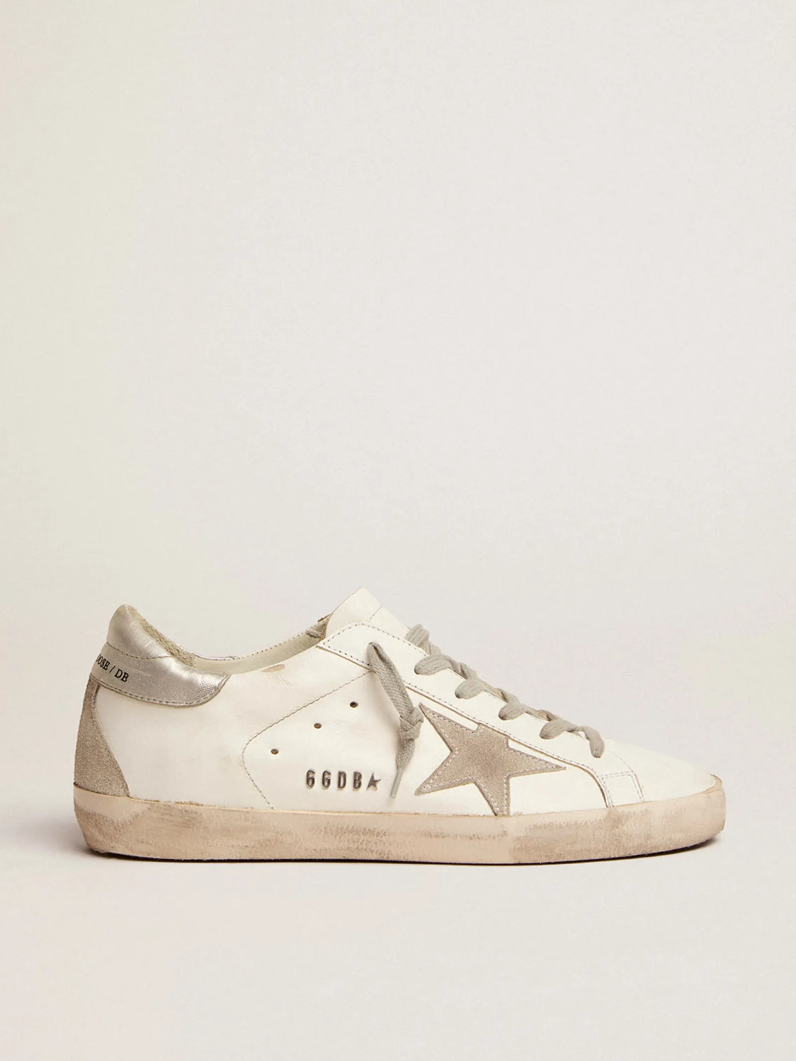 Online Golden Goose Super-Star feminino com talão prateado e inscrições de metal Cabedal: 100% couro bovino