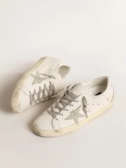 Store Golden Goose Super-Star Feminino de base vegetal com estrela de suede gelo Cabedal de base vegetal branco