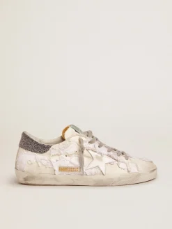 Hot Golden Goose Super-Star feminino de lona e talão de cristais Swarovski Cor: branco