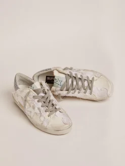 Hot Golden Goose Super-Star feminino de lona e talão de cristais Swarovski Cor: branco