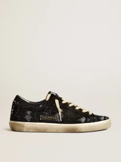 Discount Golden Goose Super-Star Feminino de veludo e suede pretos com estrela de suede preto Cabedal de veludo e suede pretos