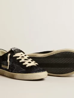 Discount Golden Goose Super-Star Feminino de veludo e suede pretos com estrela de suede preto Cabedal de veludo e suede pretos