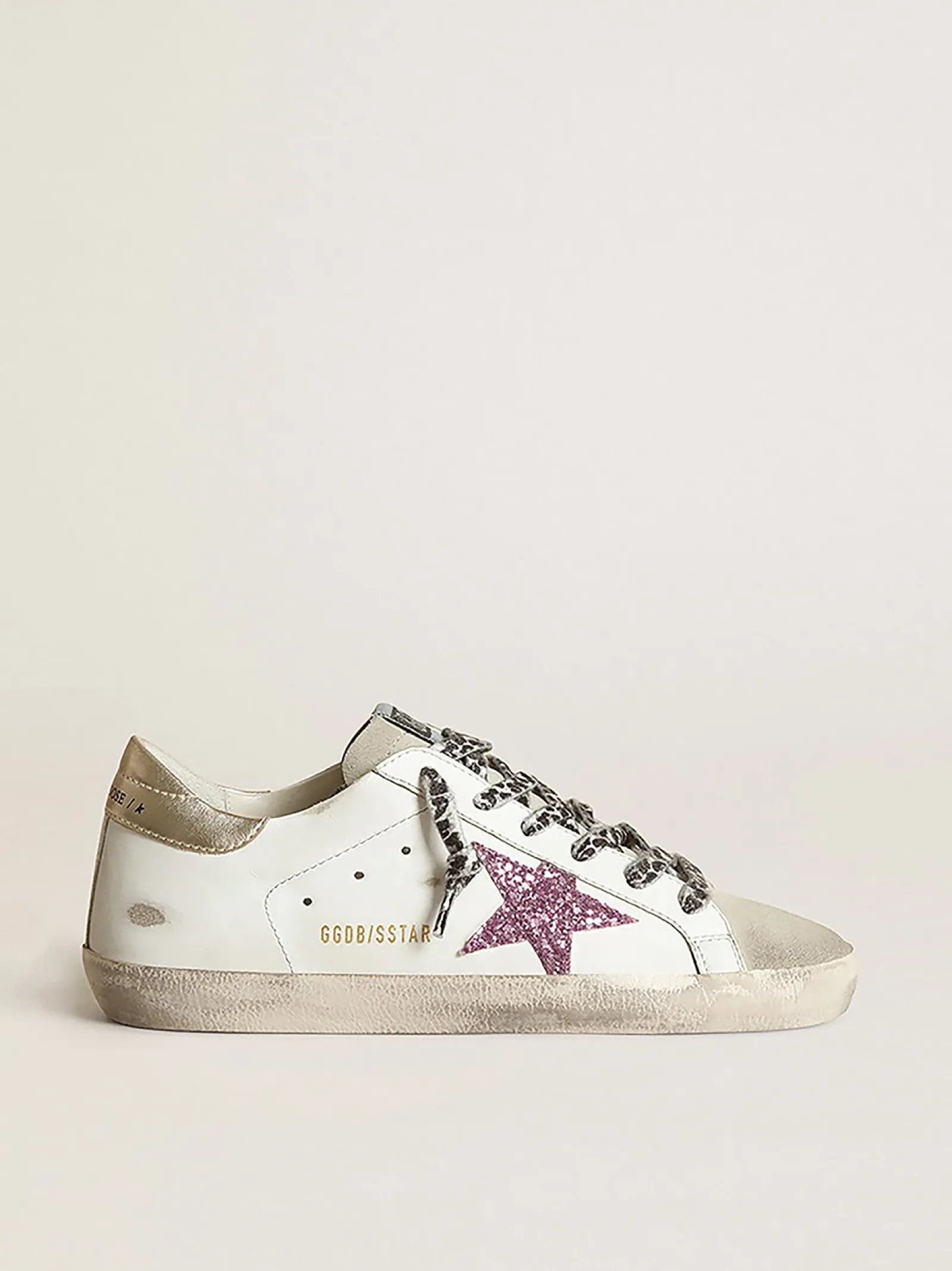 Shop Golden Goose Super-Star feminino glitter e talão dourado Cabedal: 97% couro bovino, 2% polietileno tereftalato, 1% algodão