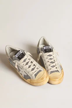 Flash Sale Golden Goose Super-Star Feminino LAB com estrela branca e cabedal glitter Swarovski Cabedal de glitter prateado