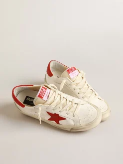 Cheap Golden Goose Super-Star Feminino LTD de napa com estrela e talão vermelhos Cabedal de napa branca