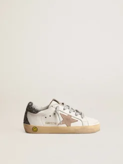 Fashion Golden Goose Super-Star Junior com estrela cor de avelã e talão de glitter Cabedal de napa branco óptico