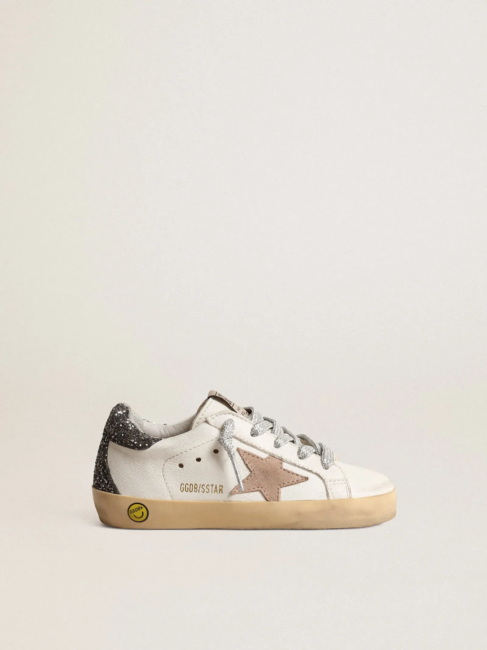 Fashion Golden Goose Super-Star Junior com estrela cor de avelã e talão de glitter Cabedal de napa branco óptico